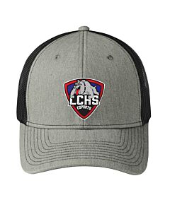 Port Authority® Snapback Trucker Cap - Embroidery - Las Cruces Esports Logo 1-Heather Gray/Black
