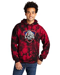 Port &amp; Company® Crystal Tie-Dye Pullover Hoodie - DTG - Las Cruces Esports Logo 1-Black/Red